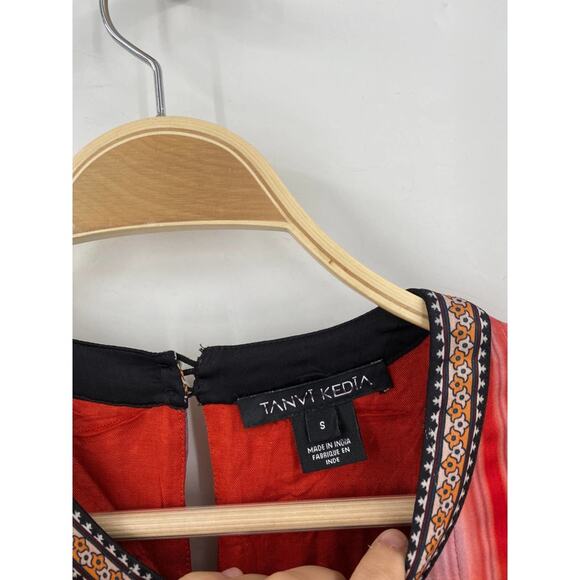 Anthropologie Tanvi Kedia S red satin Boho Mini Dress - Picture 4 of 6